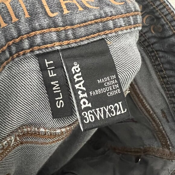 Prana Gray Wash Slim Fit Straight Leg Jeans Mens Size 36 X 32 Long - Picture 2 of 3